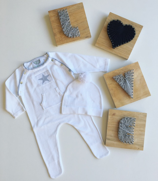 Cotton/ Cashmere Baby Grow & Beanie set